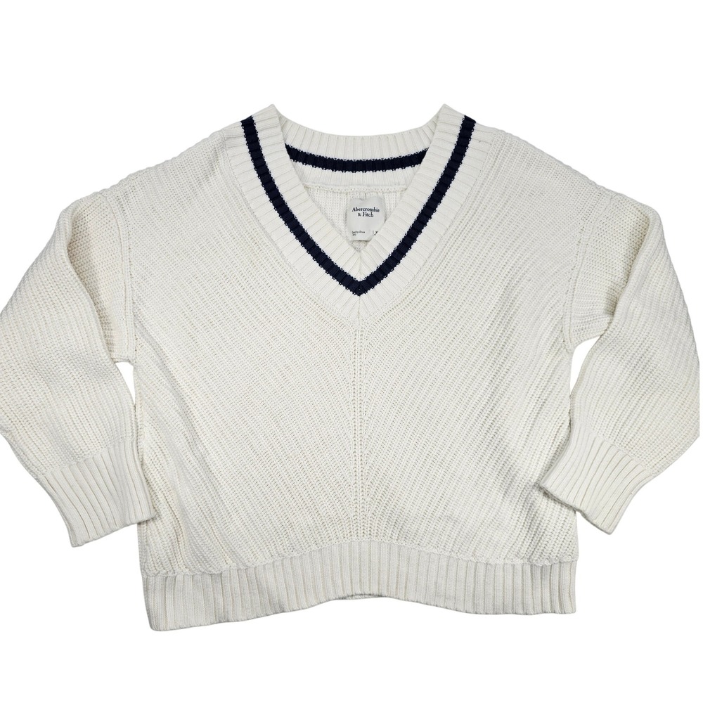 Abercrombie Fitch Cream‎ V Neck Knit Sweater Pullover XL